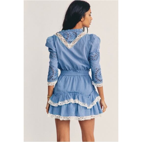 LoveShackFancy Isidore Swiss Dot Cotton Eyelet Ruffle Mini Dress - Picture 3 of 5